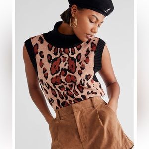 NEW: Free People Little Animal Sweater Vest in Leopard Print